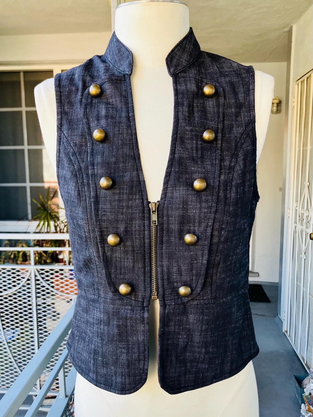 Max Rave Dark Navy Military-Style Button Vest
